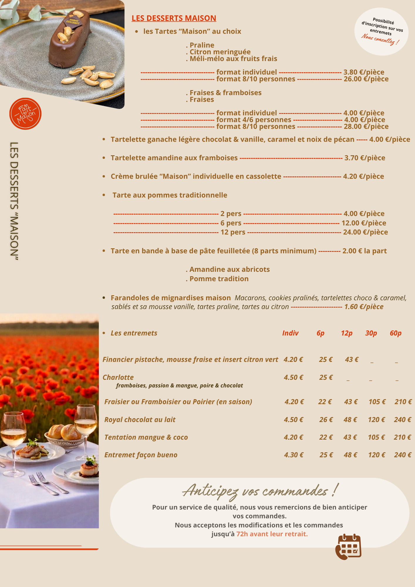 Desserts Maison — Maison Guillemot